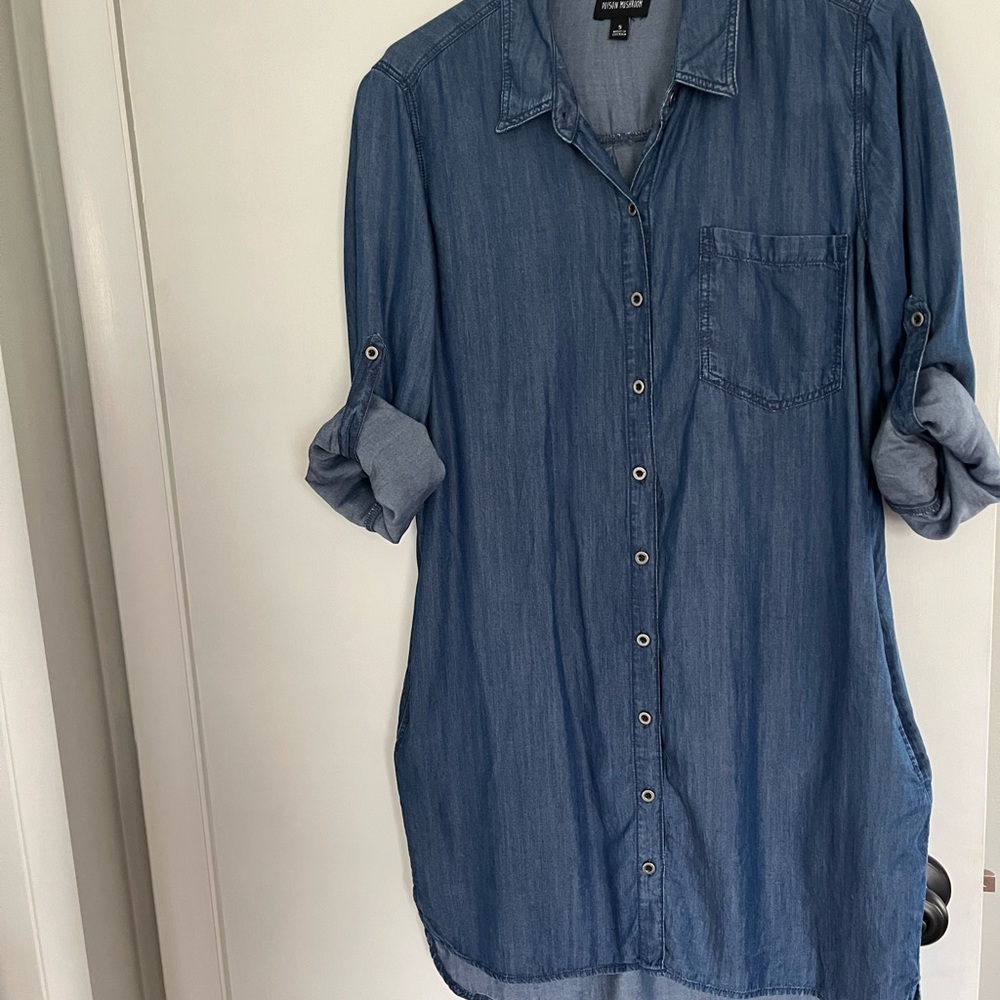 Casual Blue Button Down Dress